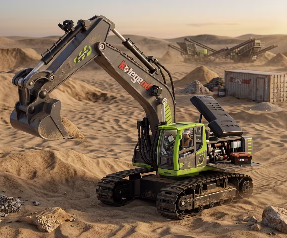 1:14 scale Huina 572 RC control tower crane at the mobile dig pit